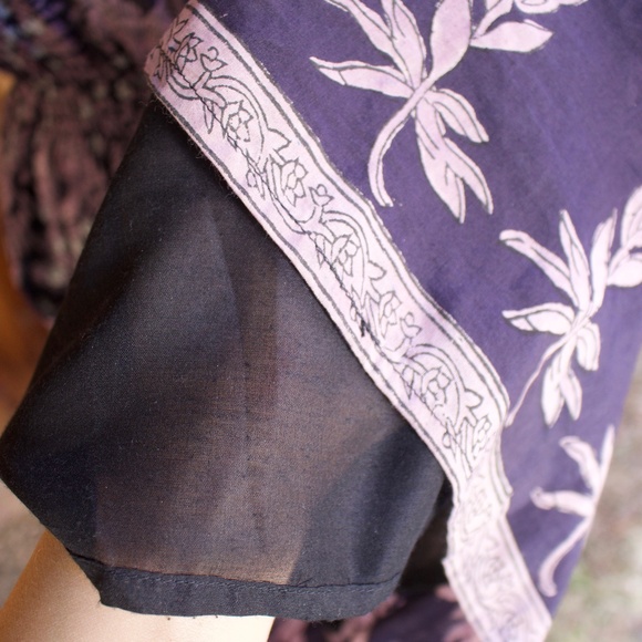 Alicia Bell Cotton & Silk Violet/Blue Peasant Boho Sleeveless Floral Midi Dress - Picture 14 of 16